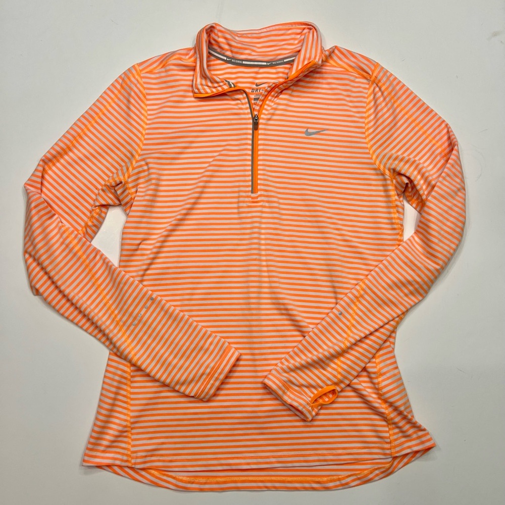 Nike Dri-Fit Medium Orange Stripe Quarter Zip Long Sleeve Pullover